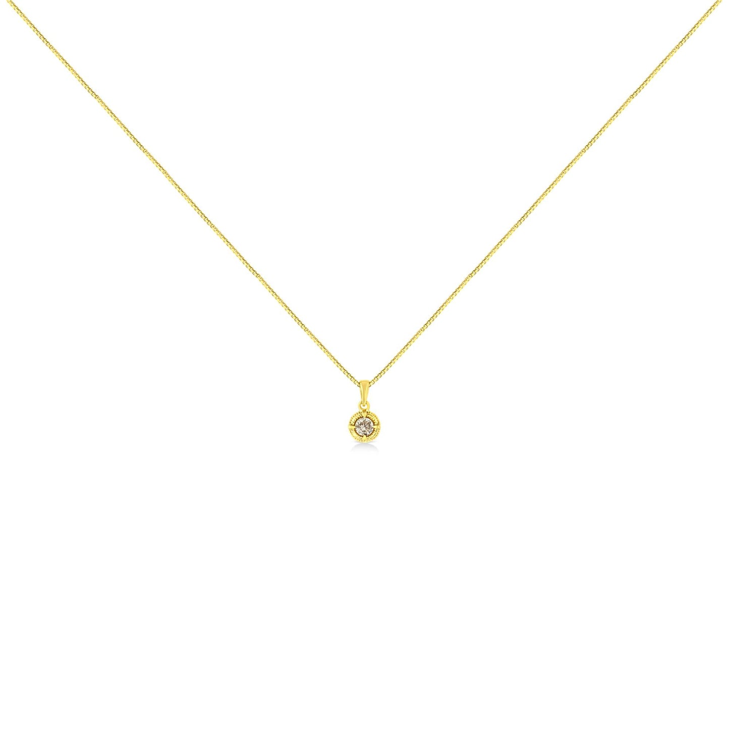 14K Yellow Gold Plated .925 Sterling Silver Brilliant Round Cut Diamond Solitaire Milgrain 18" Pendant Necklace