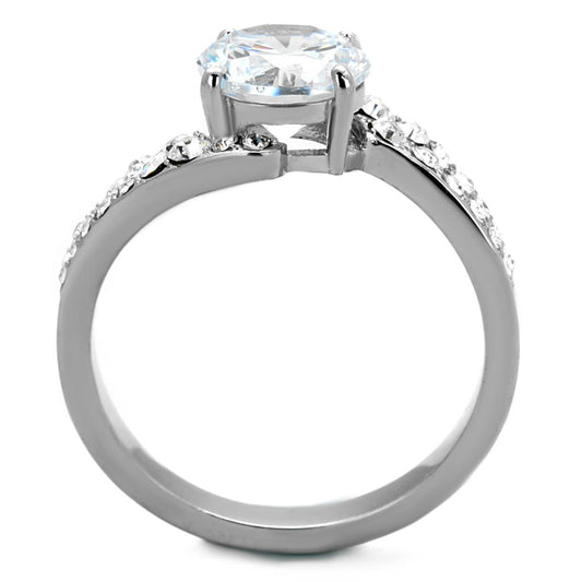 TK2040 - High polished (no plating) Stainless Steel Ring with AAA Grade CZ in Clear