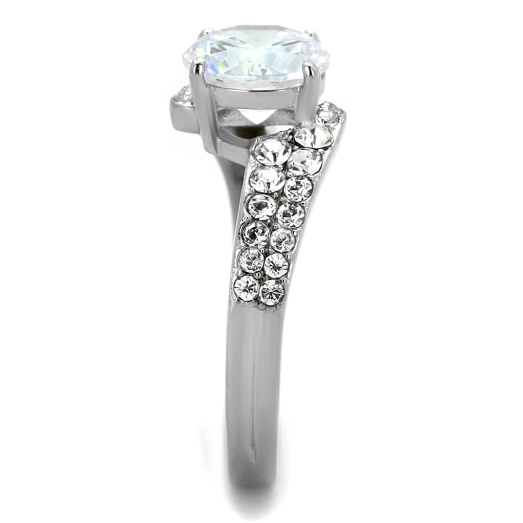 TK2040 - High polished (no plating) Stainless Steel Ring with AAA Grade CZ in Clear