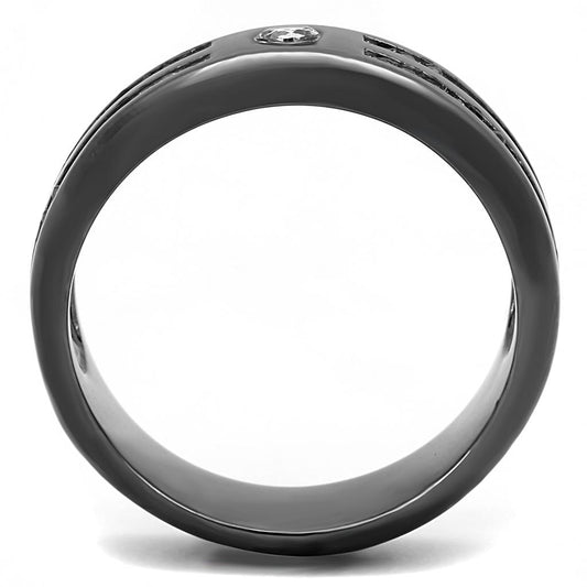 TK3275 - IP Light Black (IP Gun) Stainless Steel Ring with AAA Grade CZ in Clear