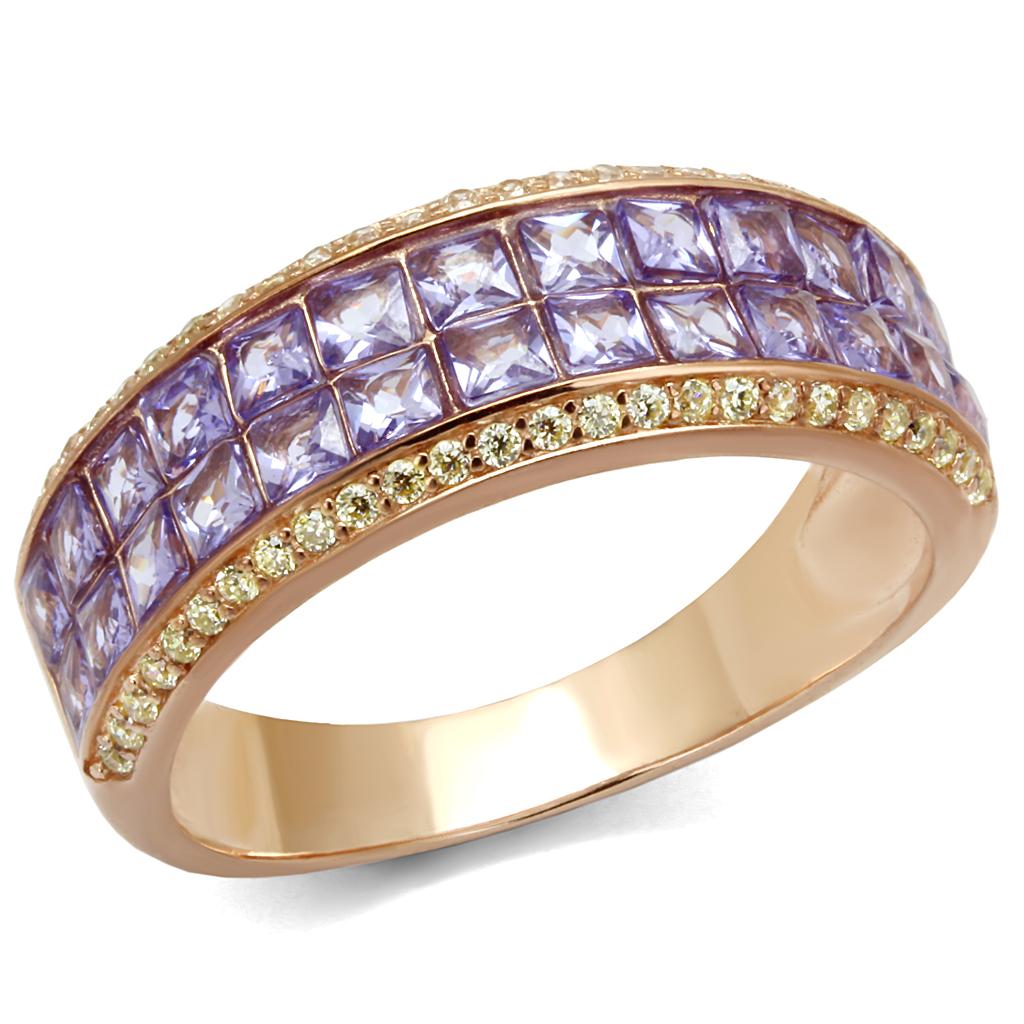 TS525 - Rose Gold 925 Sterling Silver Ring with AAA Grade CZ in Amethyst