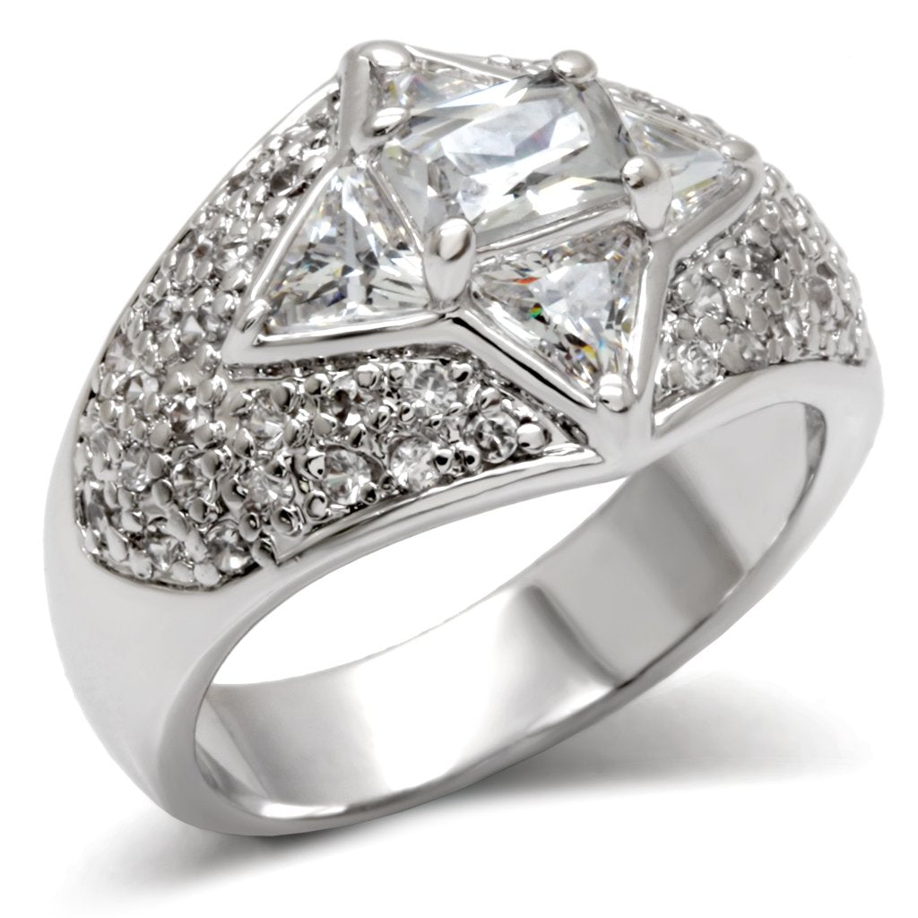 LOA477 - High-Polished 925 Sterling Silver Ring with AAA Grade CZ in Clear